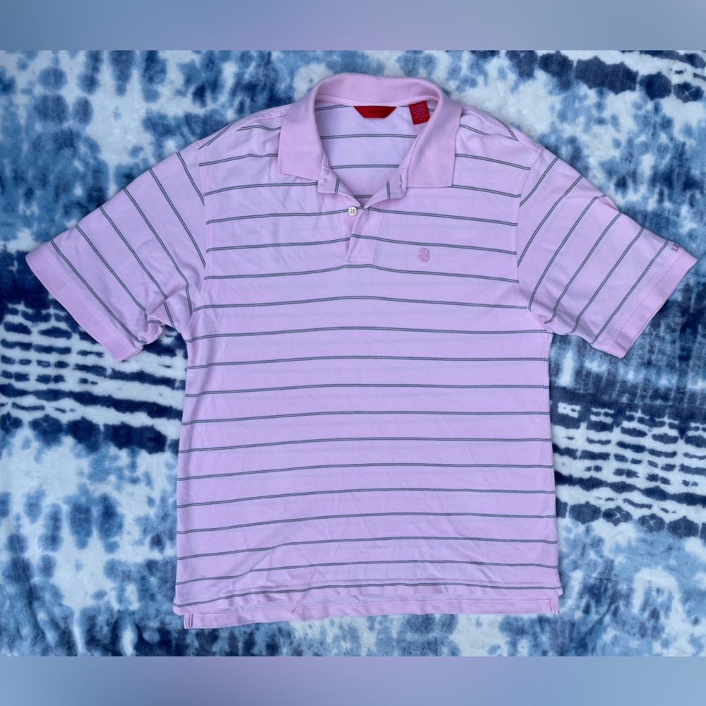 That’s so 90s! On Trend Oversized Embroidered Izod Logo Pink & Blue Striped Polo